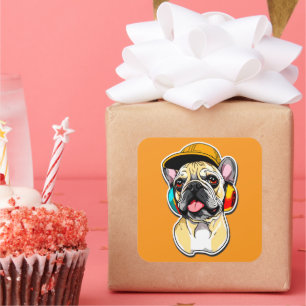 French Bulldog DJ Square Sticker