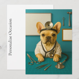 French Bulldog Doctor Puppy Get Well Wishes Gift Holiday Card