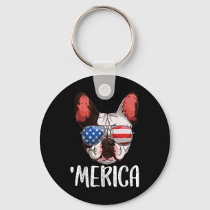 French Bulldog Dog 4th Of July American Flag 2  Key Ring