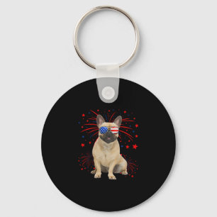 French Bulldog Dog American Flag 4th Of July  Key Ring