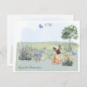 French Bulldog Dog Butterfly Monogram Name Card