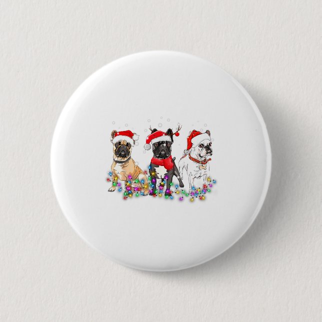 French Bulldog Dog Christmas Lights Cute Pet Match 6 Cm Round Badge (Front)