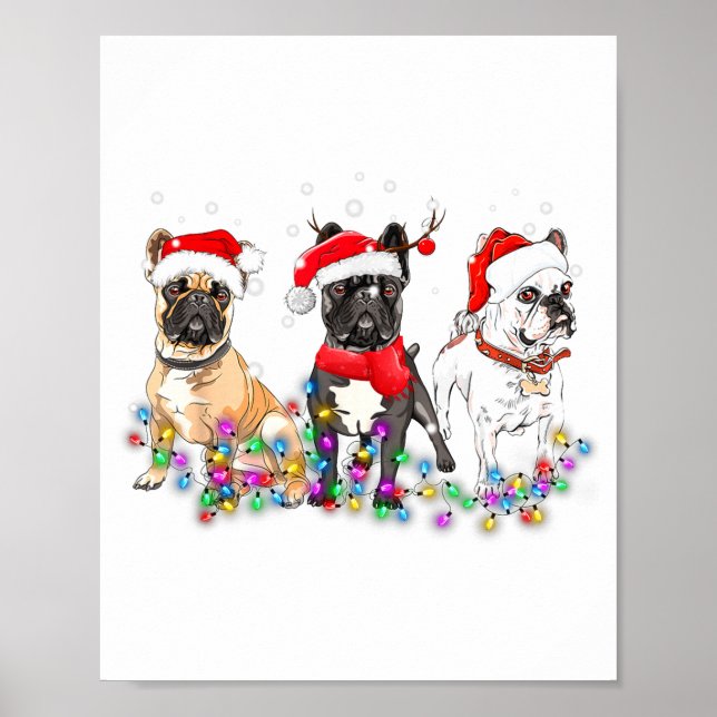 French Bulldog Dog Christmas Lights Cute Pet Match Poster (Front)