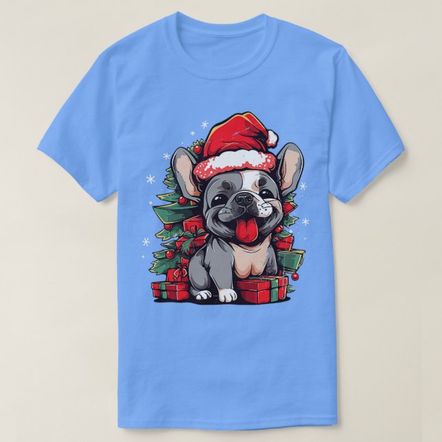 French Bulldog Dog Christmas Lights Santa Puppy Do T-Shirt (Design Front)