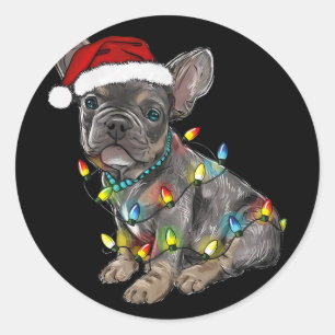 French Bulldog Dog Christmas Lights Santa Xmas Pet Classic Round Sticker