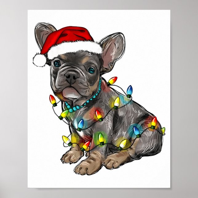 French Bulldog Dog Christmas Lights Santa Xmas Pet Poster (Front)