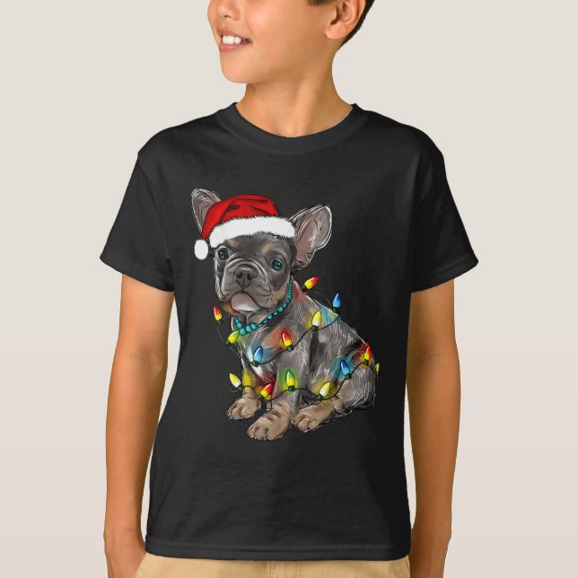 French Bulldog Dog Christmas Lights Santa Xmas Pet T-Shirt (Front)