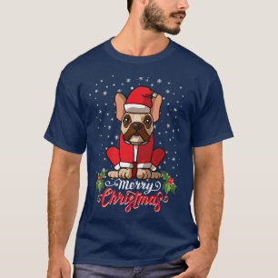 French Bulldog Dog Greets Merry Christmas Santa Co T-Shirt