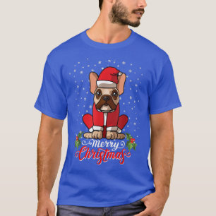 French Bulldog Dog Greets Merry Christmas Santa Co T-Shirt