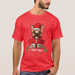 French Bulldog Dog Greets Merry Christmas Santa Co T-Shirt