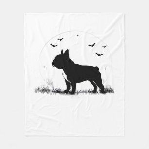 French Bulldog Dog � Halloween Moon Silhouette Ove Fleece Blanket