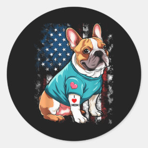 French Bulldog Dog I Love Mum Tattoo Lover Funny Classic Round Sticker