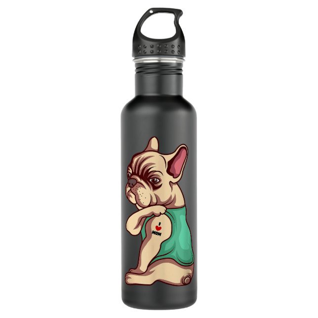 French Bulldog Dog I Love Mum Tattoo Lover funny G 710 Ml Water Bottle (Front)