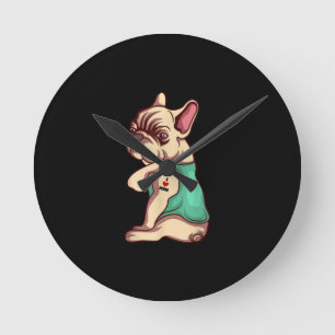 French Bulldog Dog I Love Mum Tattoo Lover Gift Round Clock