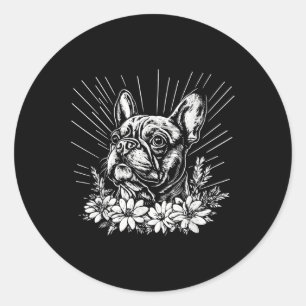 French Bulldog Dog Lover Retro Style Tattoo  Classic Round Sticker
