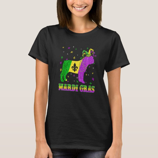 French Bulldog Dog Mardi Gras Carnival Jester Bead T-Shirt (Front)