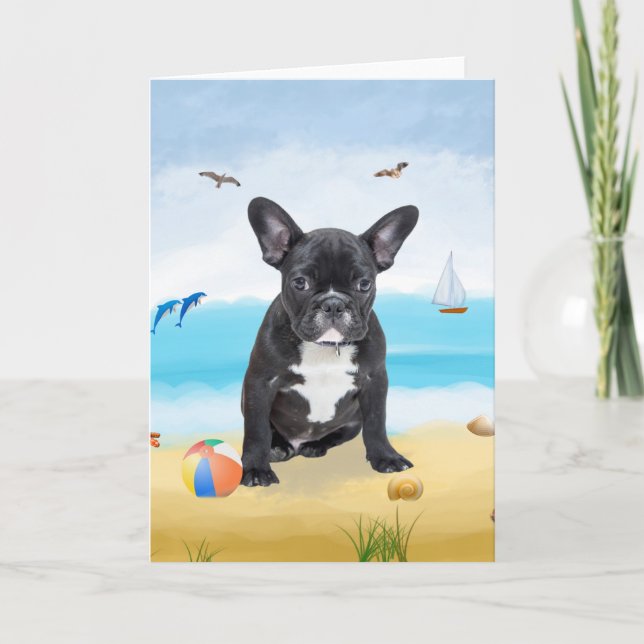 french bulldog Dog on Beach  Card (Front)