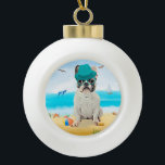 French Bulldog Dog on Beach  Ceramic Ball Christmas Ornament<br><div class="desc">A French Bulldog dog sitting on beach is a perfect gift idea for someone who love this dog breed.</div>