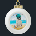 French Bulldog Dog on Beach  Ceramic Ball Christmas Ornament<br><div class="desc">A French Bulldog dog sitting on beach is a perfect gift idea for someone who love this dog breed.</div>