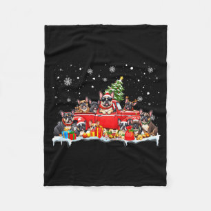 French Bulldog Dog Red Truck Christmas Tree Santa Fleece Blanket