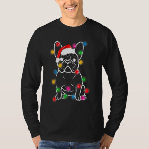 French Bulldog Dog Santa Hat Lights Xmas Pajama Ho T-Shirt