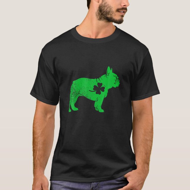 French Bulldog Dog Shamrock Heart St Pattys Day Pu T-Shirt (Front)