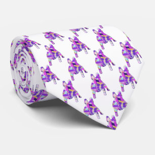 French Bulldog Dog Silhouette Purple White Neck Tie