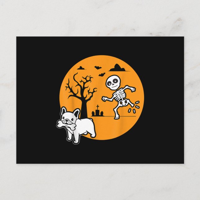 French Bulldog Dog Skeleton Bone Halloween Costume Holiday Postcard (Front)