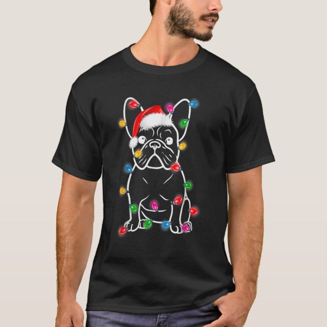 French Bulldog Dog Tree Christmas Lights Xmas Paja T-Shirt (Front)