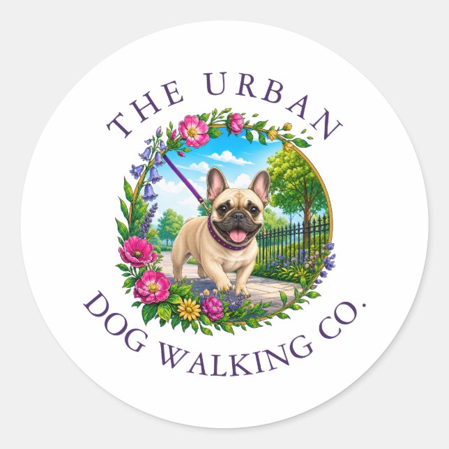 French Bulldog Dog Walker Day Care Classic Round Sticker (Front)