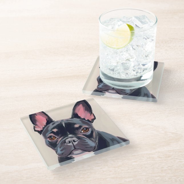 French Bulldog Dog Watercolor Pet Painting Glass Coaster (Angled)