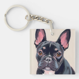 French Bulldog Dog Watercolor Pet Painting Key Ring