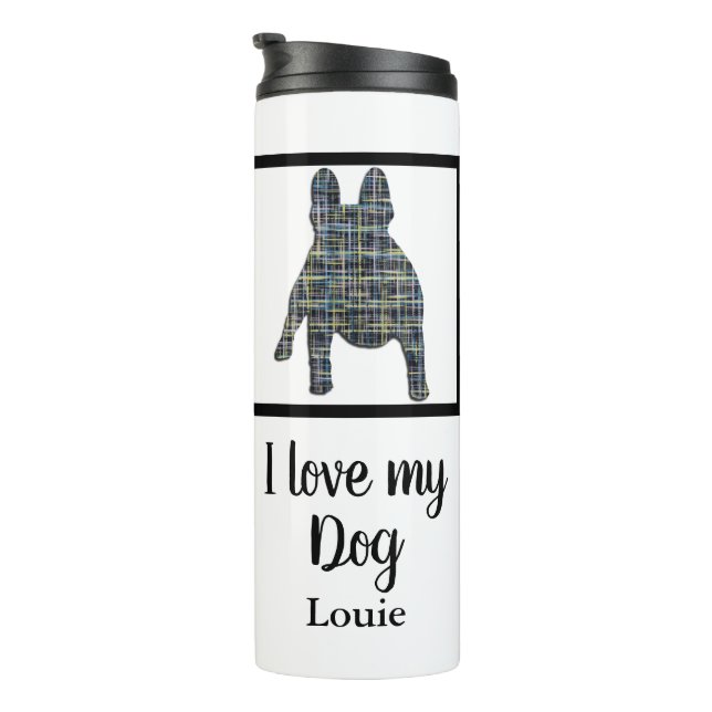 French Bulldog Dog Yellow & Blue Grid Silhouette Thermal Tumbler (Rotated Right)