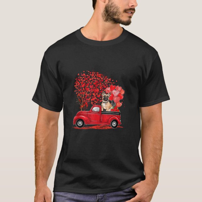 French Bulldog Dogs On Truck Hearts Tree Valentine T-Shirt (Front)