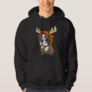French Bulldog Dressed Up Reindeer Dogs Xmas Hoodie