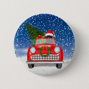 French Bulldog Driving Car In Snow Christmas 6 Cm Round Badge