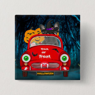 French Bulldog Driving Car Scary Halloween 15 Cm Square Badge