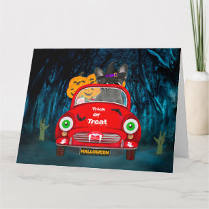 French Bulldog Driving Car Scary Halloween Card