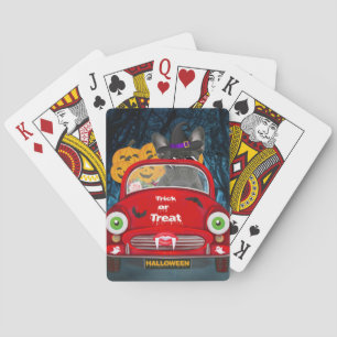 French Bulldog Driving Car Scary Halloween Playing Cards