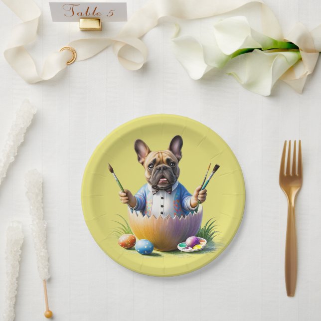 French Bulldog Egg Easter French Bulldog Paper Plate (Wedding)