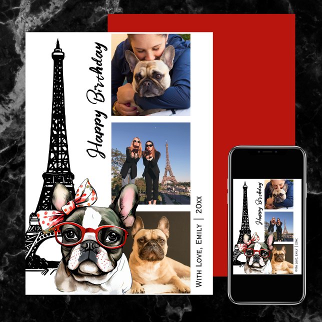 French Bulldog Eiffel Tower Photo Paris Birthday Card (French Bulldog Eiffel Tower Photo Paris Birthday Card)