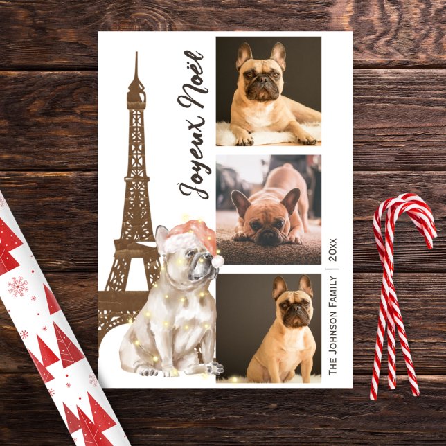 French Bulldog Eiffel Tower Photo Paris Christmas Holiday Card (Creator Uploaded)