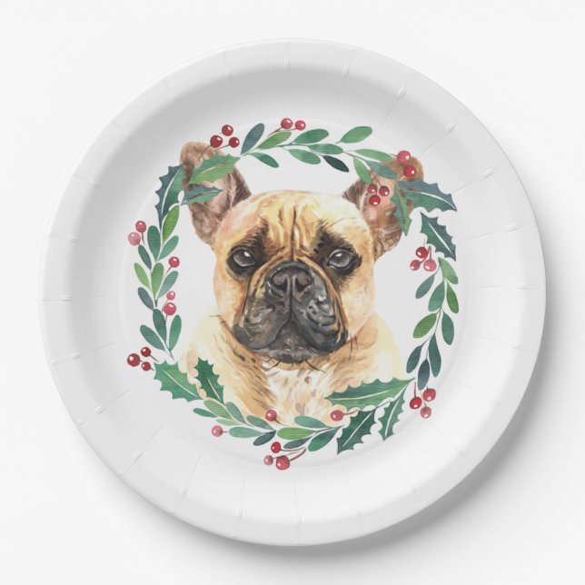 French Bulldog Elegant Dog Christmas Holiday Paper Plate (Front)