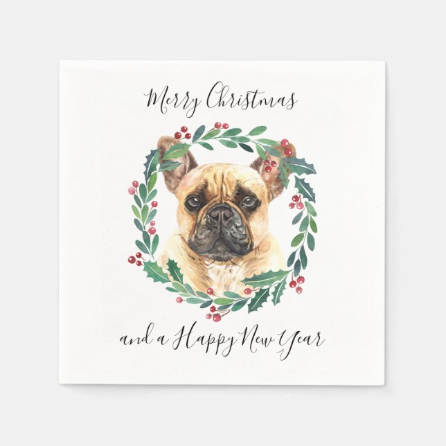 French Bulldog Elegant Dog Merry Christmas Napkin (Front)