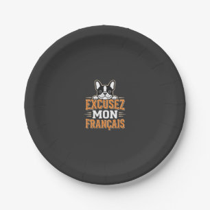 French Bulldog Excusez Mon Franais Design Paper Plate