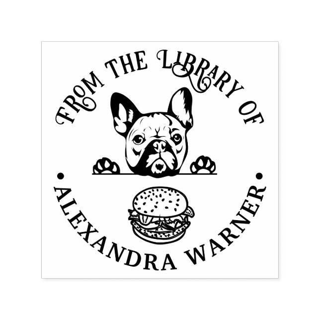 French Bulldog Eying Burger Library Book Name Self-inking Stamp (Design)
