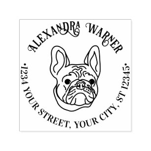 French Bulldog Face Name Return Address Self-inking Stamp