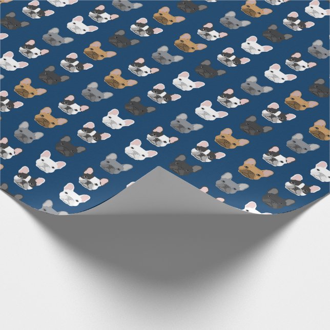 French Bulldog Faces Navy Blue Wrapping Paper (Corner)