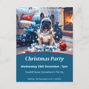 French Bulldog & Fairy Lights Christmas Invitation Postcard