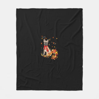 French Bulldog Fall Scarf Dogs Autumn Leaves Dog L Fleece Blanket